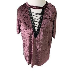 Almost Famous Crushed Velvet Top Purple M Lace‎ Up Goth Whimsygoth Renaissance